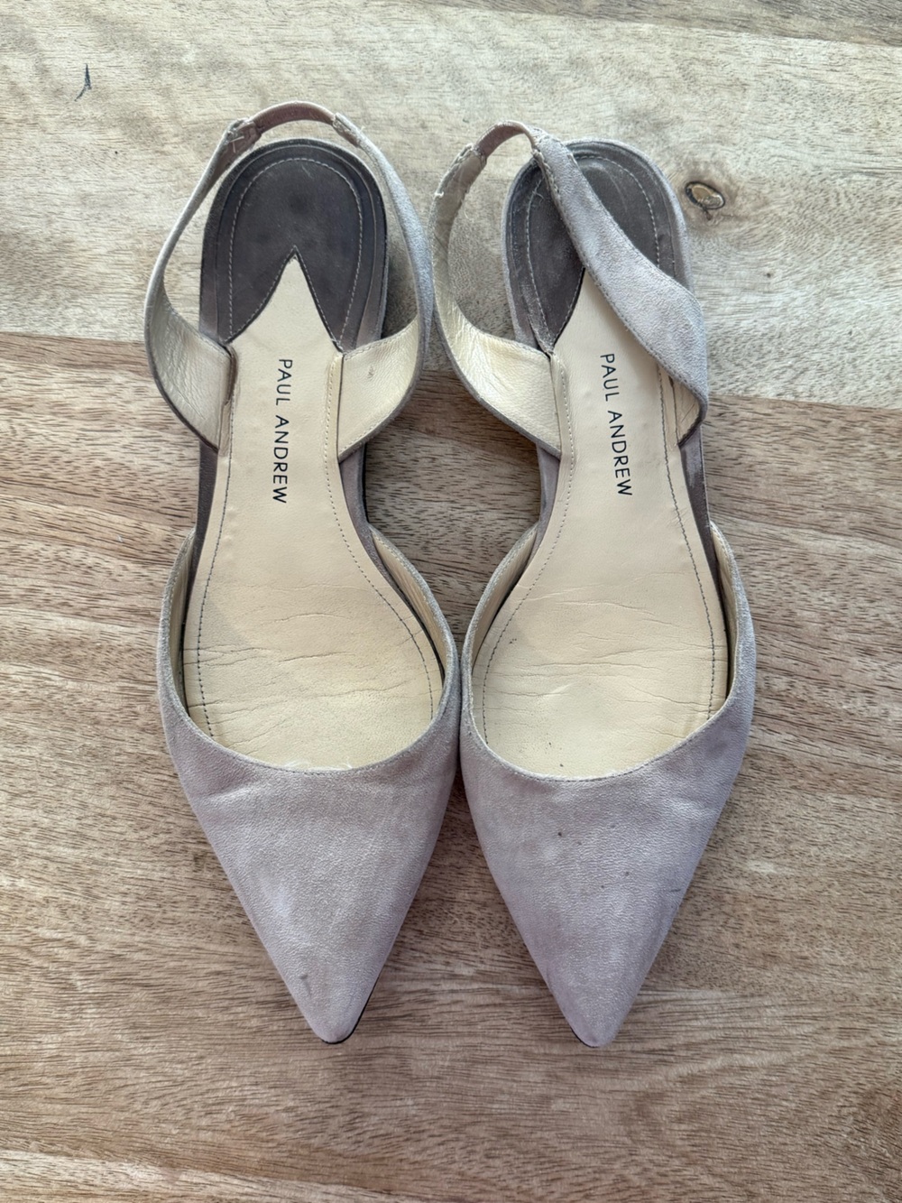 Paul Andrew US7.5/8 EU 38 Beige Taupe Suede Pointed Toe Slingback Flats Italy